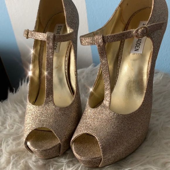 Steve Madden Worn 1x Gold Sparkle High Heels 7.5 - Picture 4 of 7